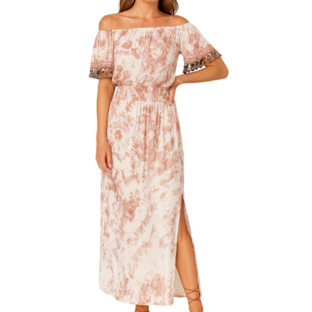 VENUS Off Shoulder Tie Dye Maxi Dress in Cream and Tan NWT Size XL
